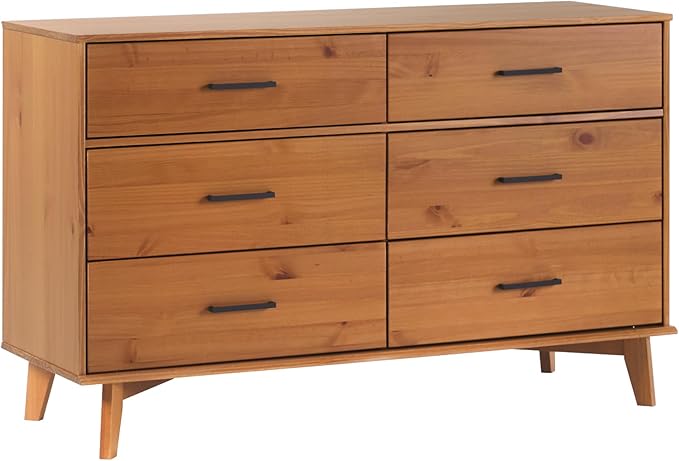 Modern 6-Drawer Dresser Bedroom Storage Organizer, 52 Inch, Walnut Finish