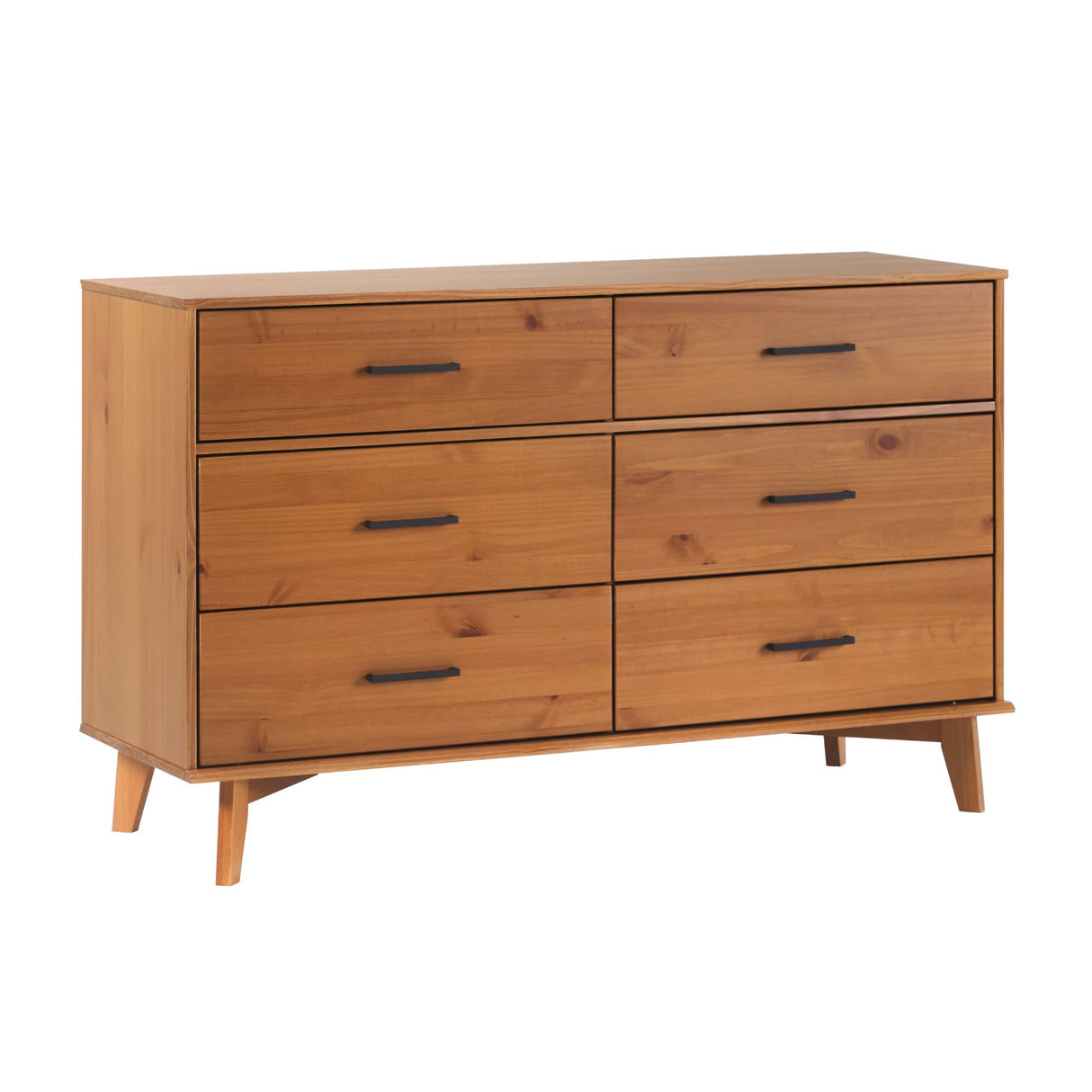 Modern Solid Pine Wood 6-Drawer Dresser with Metal Handles and Generous Storage Space, 52 Inch, Caramel Finish