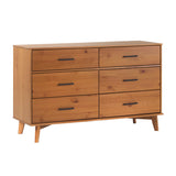 Modern Solid Pine Wood 6-Drawer Dresser with Metal Handles and Generous Storage Space, 52 Inch, Caramel Finish