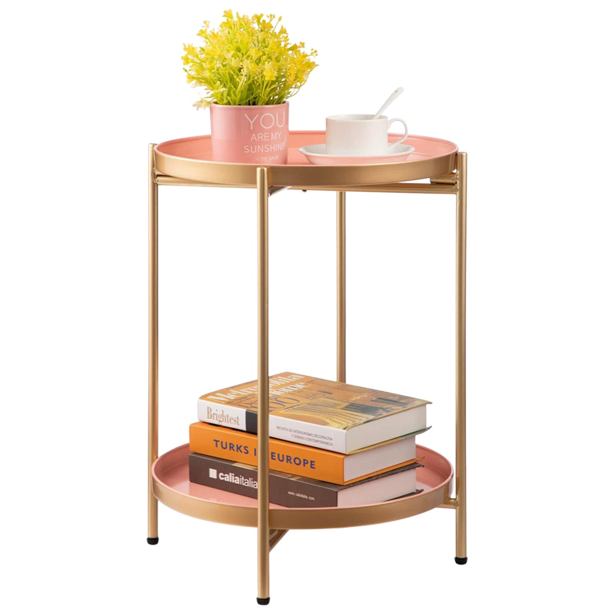 2-Tier Round Metal End Side Table, Accent Anti-Rust Simplistic Sofa Table