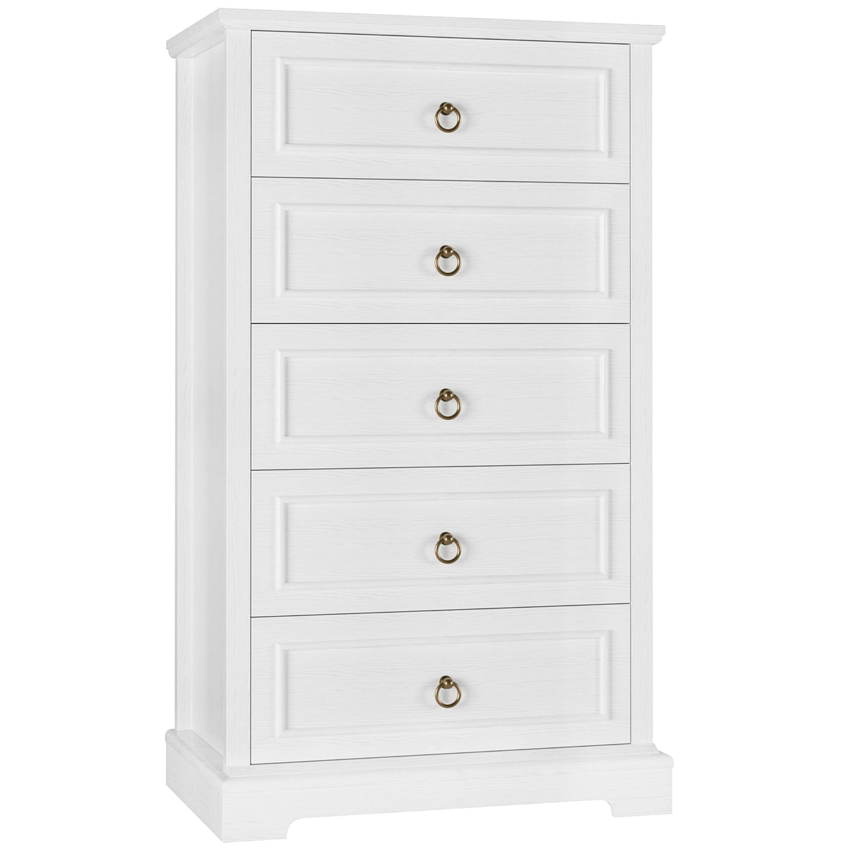 5 Drawers Dresser, 44" Tall Dresser with 5 Drawers, White Chest of Drawers with Storage, Modern Farmhouse Wood Dressers for Closet, Living Room, Hallway