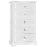 5 Drawers Dresser, 44" Tall Dresser with 5 Drawers, White Chest of Drawers with Storage, Modern Farmhouse Wood Dressers for Closet, Living Room, Hallway