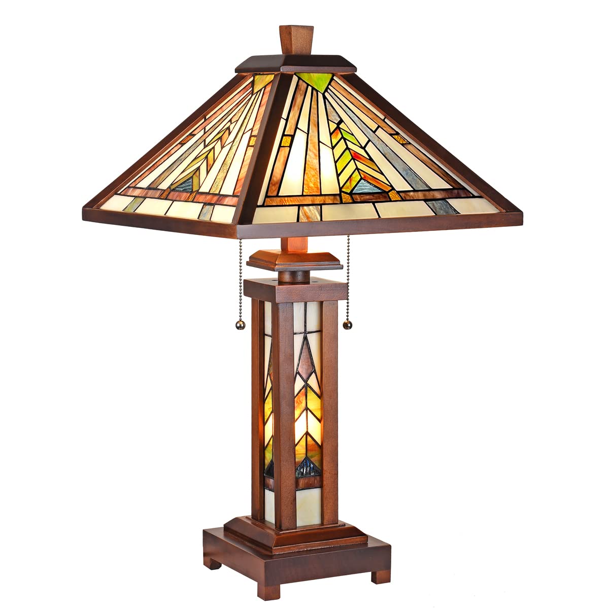 Capulina Tiffany Lamp Stained Glass Table Lamp 3-Light 15X15X26 Inches Wooden Base Mission Brown Tiffany Style Desk Lamp with Night Light Decor for Home Office Living Room Bedroom