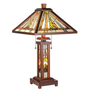 Tiffany Stained Glass Table Lamp - 3-Light Mission Style with Night Light