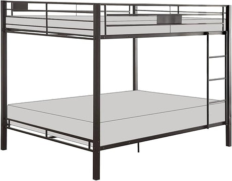 Kaleb Metal Frame Queen Over Queen Bunk Bed with Ladder in Sandy Black