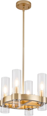 Wagon Wheel Chandelier 8-Light Glass Pendant Light, Industrial Modern Golden Pendant