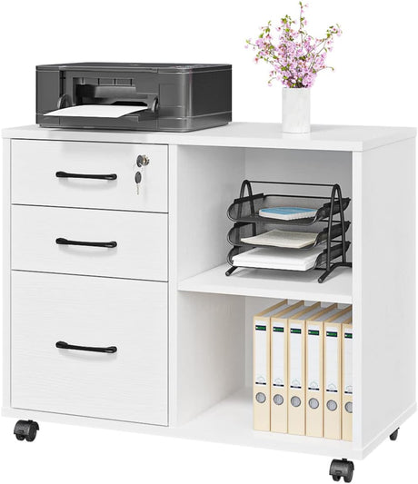 3 Drawer File Cabinets, Mobile Lateral Printer Stand with Open Shelf, Rolling Filing Cabinet