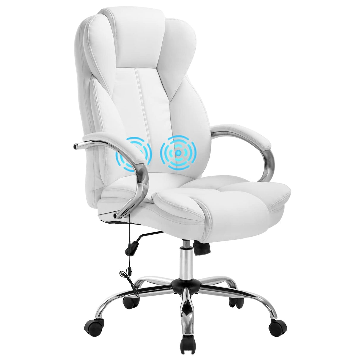 Executive Task Rolling Swivel Lumbar Support for Home Office, White PU Leather