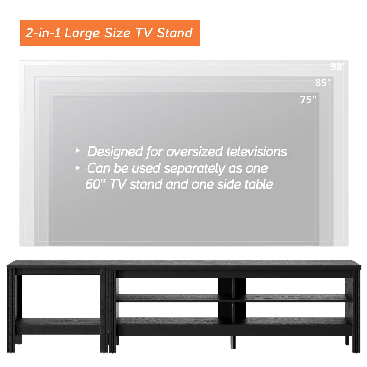 LED TV Stand for 85 Inch TVs - Black Entertainment Center with Storage