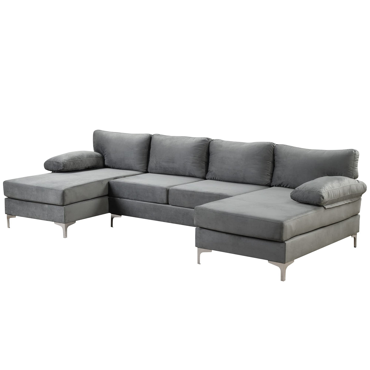 Large Velvet Fabric U-Shape Sectional Sofa, Double Extra Wide