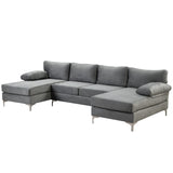 Large Velvet Fabric U-Shape Sectional Sofa, Double Extra Wide