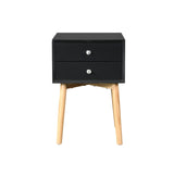 Bedside Table with 2 Drawers and Rubber Wood Legs