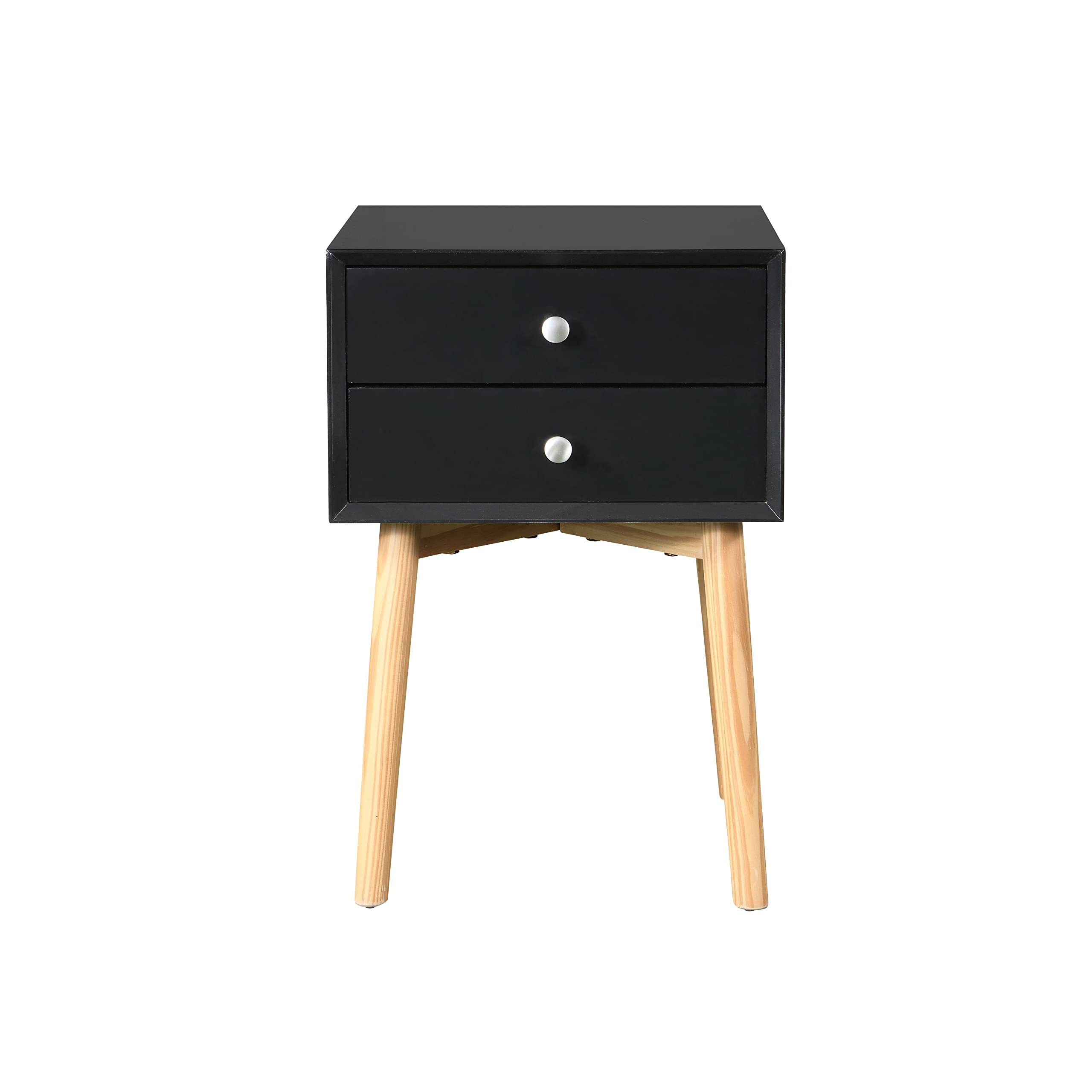 Bedside Table with 2 Drawers and Rubber Wood Legs