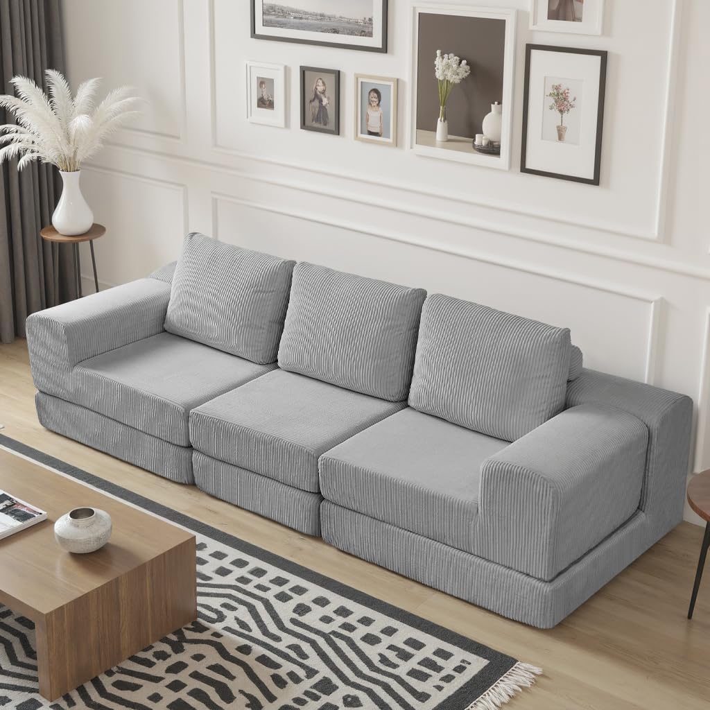 108" Modular Sofa, Comfy 3-Seater Oversize Deep, Sectional Couch for Living Room