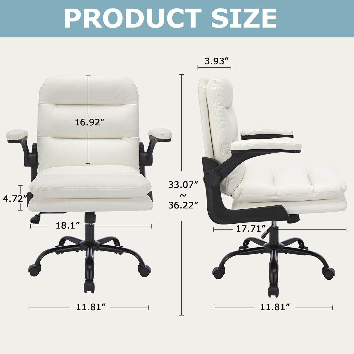 Ergonomic Swivel Office Chair with Flip-Up Armrests - White (Set of 2)