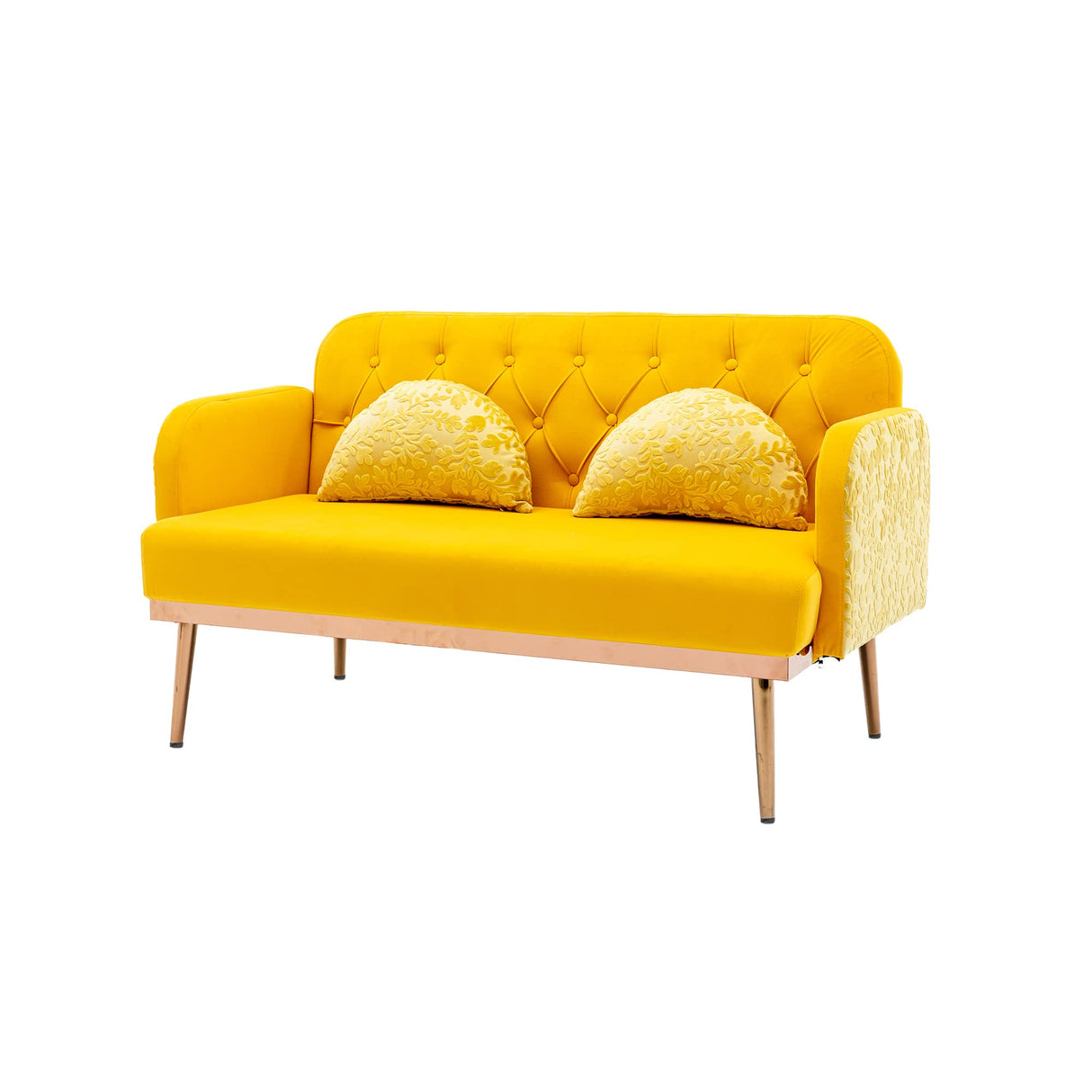 Twin Size Loveseat Accent Sofa Small Velvet Couch with Elegant Moon Shape