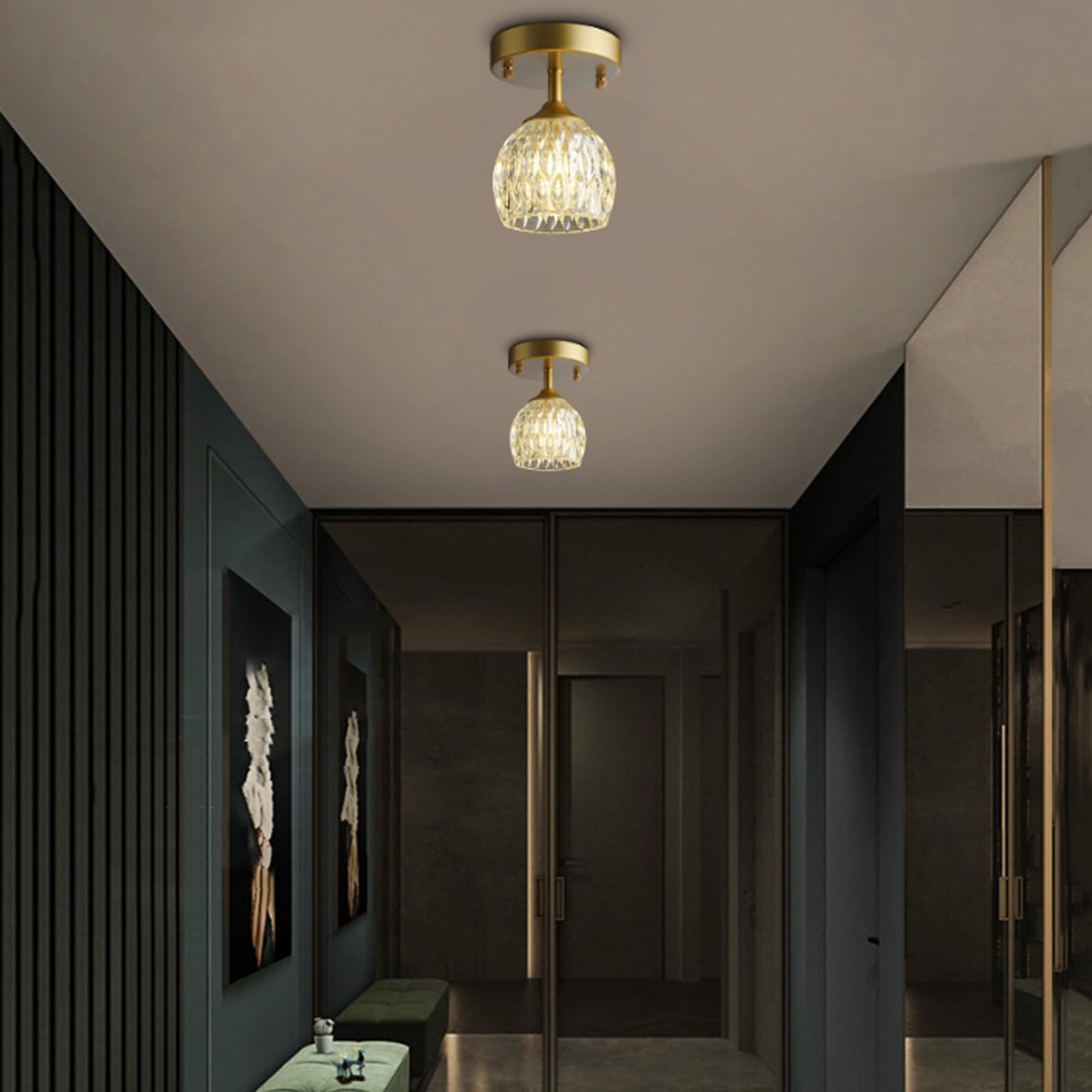 4.7 Inch Iron Glass Lampshade Semi Flush Mount Ceiling Light