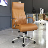 Furniture Forbes Genuine Leather Aluminum Base High Back Executive Chair - Tan