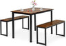 3 PCS Dining Table Set for 4, Rectangular Kitchen Table with 2 Benches