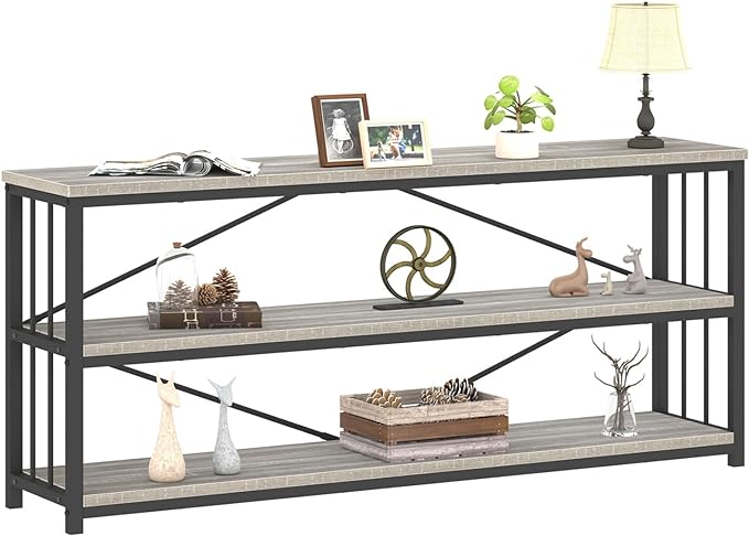 Industrial Console Entryway Table, Metal Wood Rustic Sofa Table with Storage