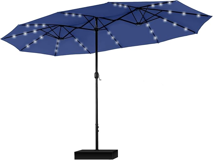 15 ft Extra Large Patio Umbrella with Solar Lights, Rectangular Outdoor Umbrella