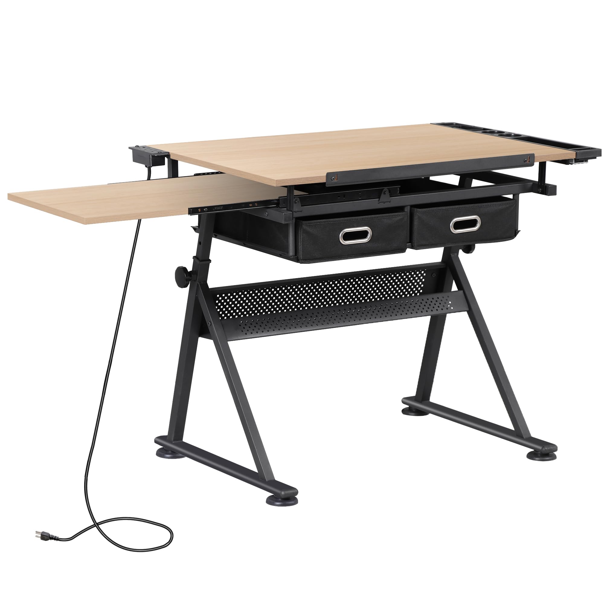 Tilting Drawing Desk with Stool | Adjustable Artist Table with Storage & Outlet
