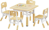 Kids Table and 2 Chairs Set, Height Adjustable Toddler Table and Chair Set, Graffiti Desktop