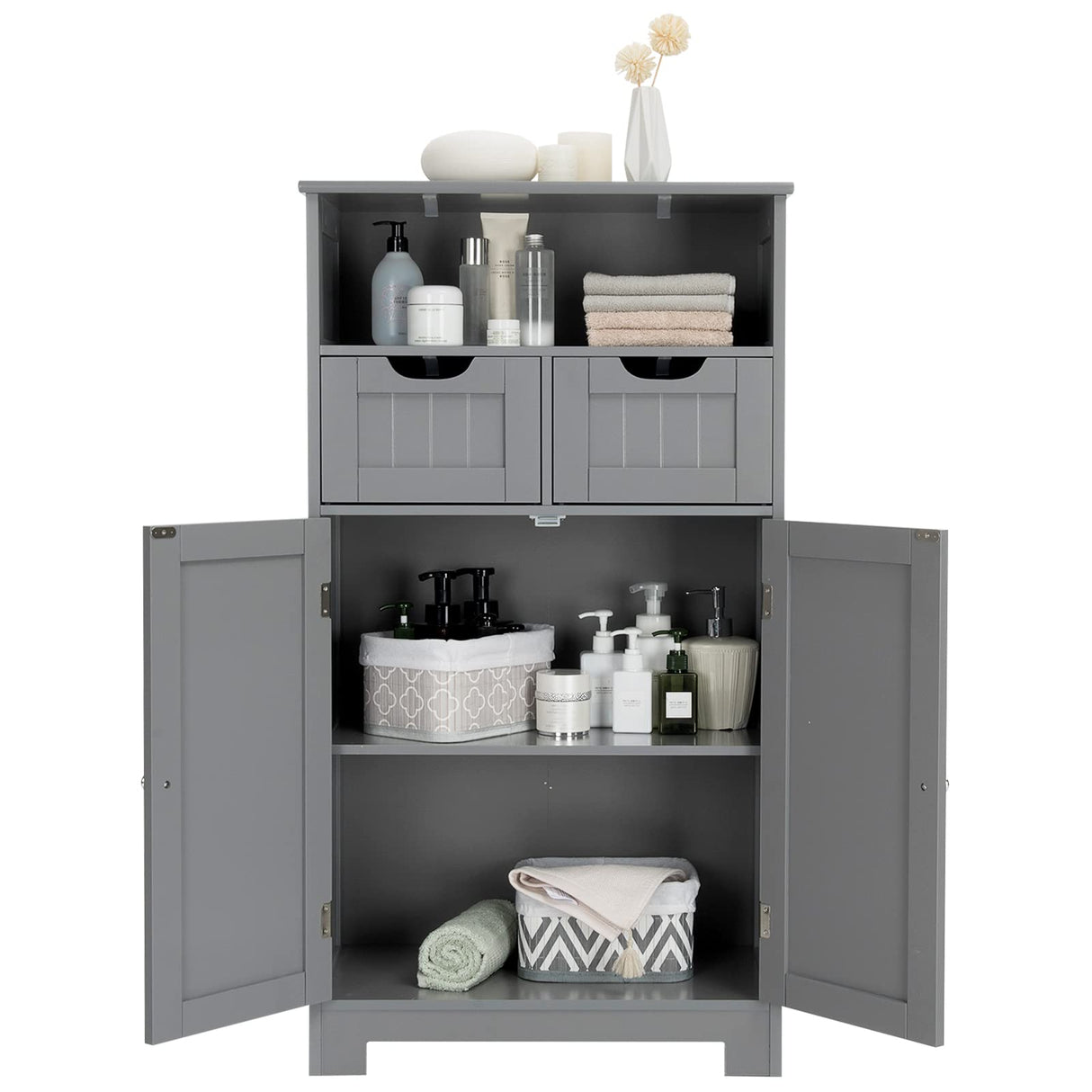 Bathroom Storage Cabinet, Freestanding Storage Organizer with 2 Drawers & Adjustable Shelf,