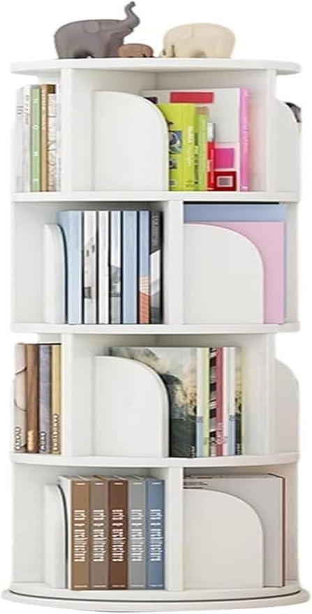 Vertical Bookshelf 4 Tier 360 Revolving Storage Rack, Creative Rotating Bookshelf- Spinning Small Bookcase Great for Bedroom Living Room (Color : Light Green, Size : 50 * 129cm)