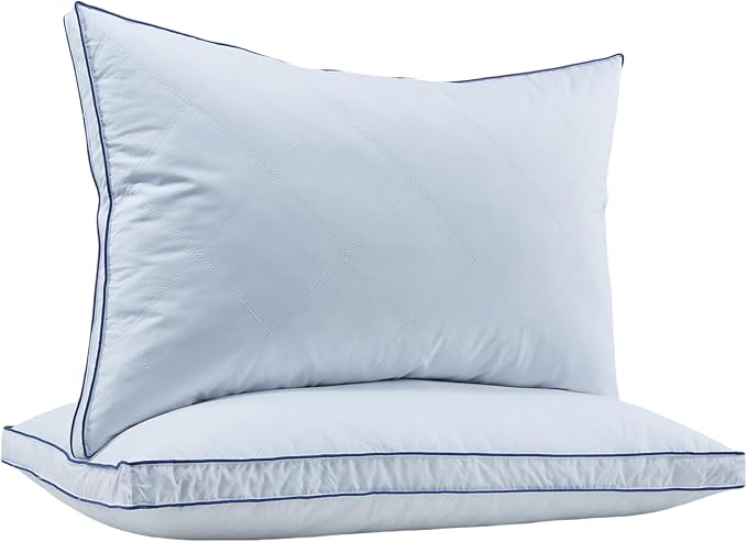 Feather Down Pillows Queen Size Set of 2, Luxury Goose Feather Pillow for Sleeping