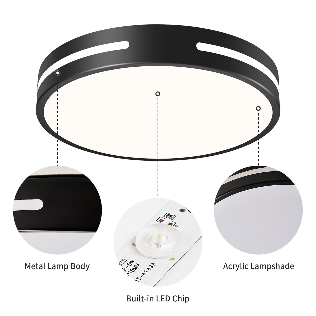 Modern Brushed Black Flush Mount Ceiling Light Mid-Century LED Ceiling Light Bedroom