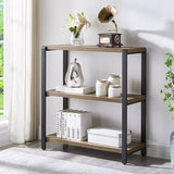 Small Bookshelf and Bookcase, 3 Tier Open Book Shelf, Modern Metal and Wood Shelving