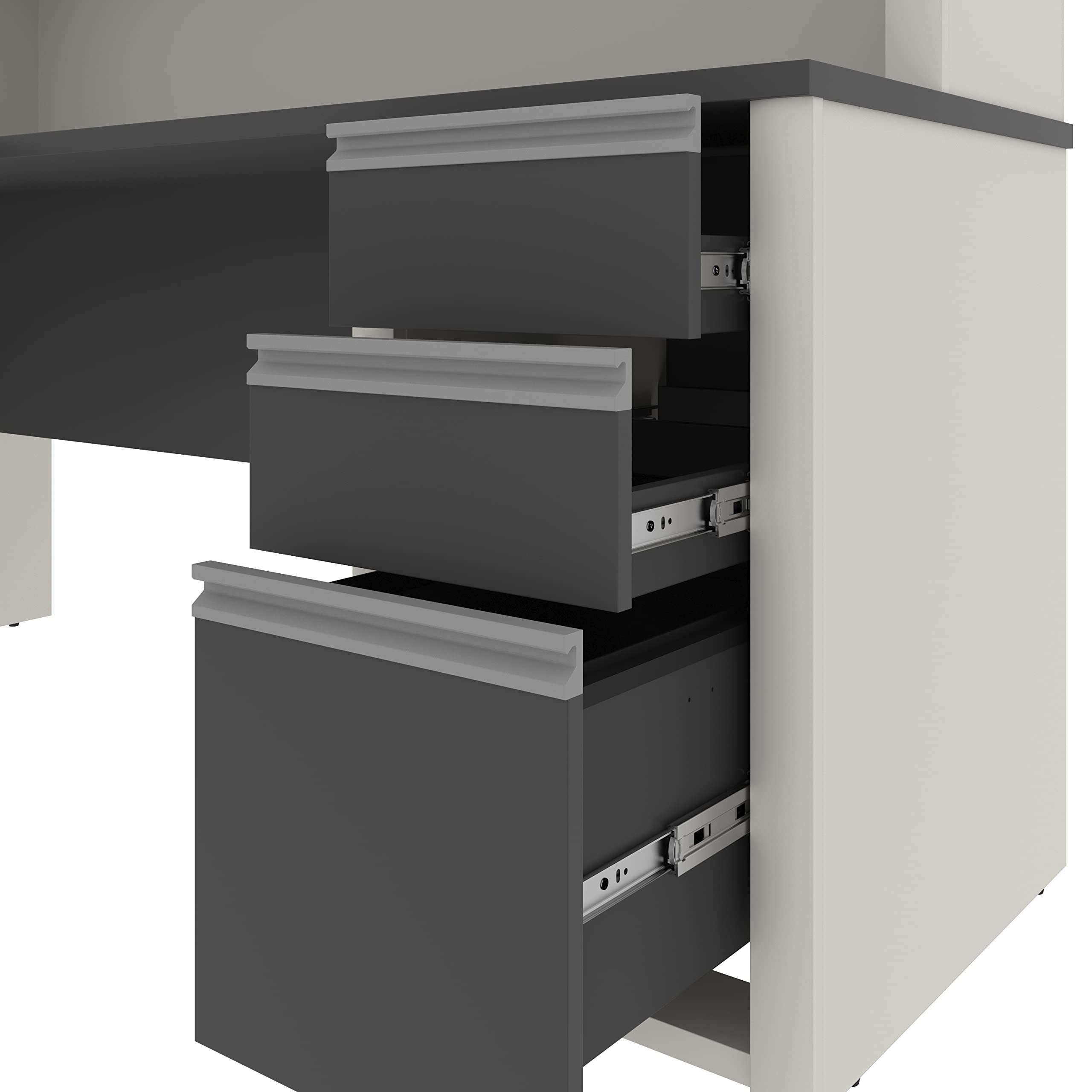 Connexion L-Shaped Desk with Hutch and Pedestal, 72W, Slate/Sandstone