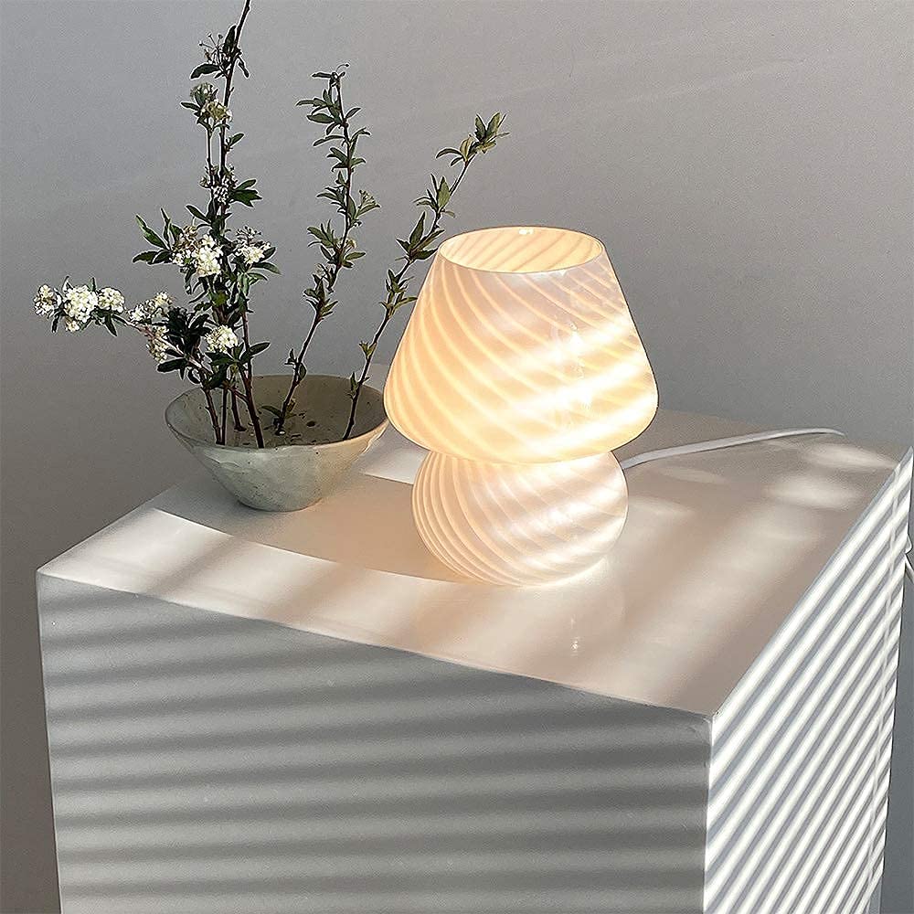 Translucent Table Mushroom Lamp Italian Style Modern Striped Glass