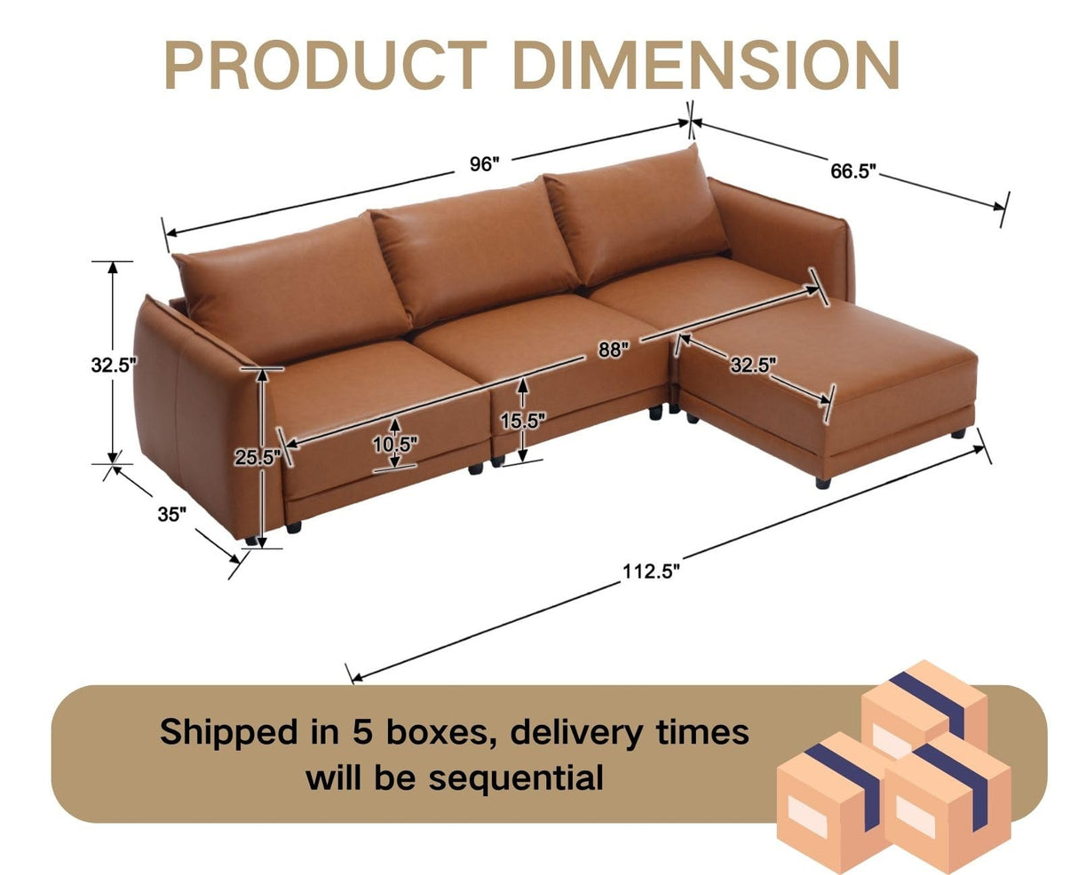 Sectional Sofa Couch with Ottoman, PU Leather Modular Covertible Sectional Couch