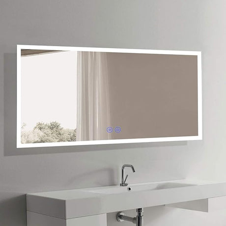 55 x 36 Inch LED Bathroom Backlit Mirror, Dimmable Lighted Bathroom Vanity Mirror