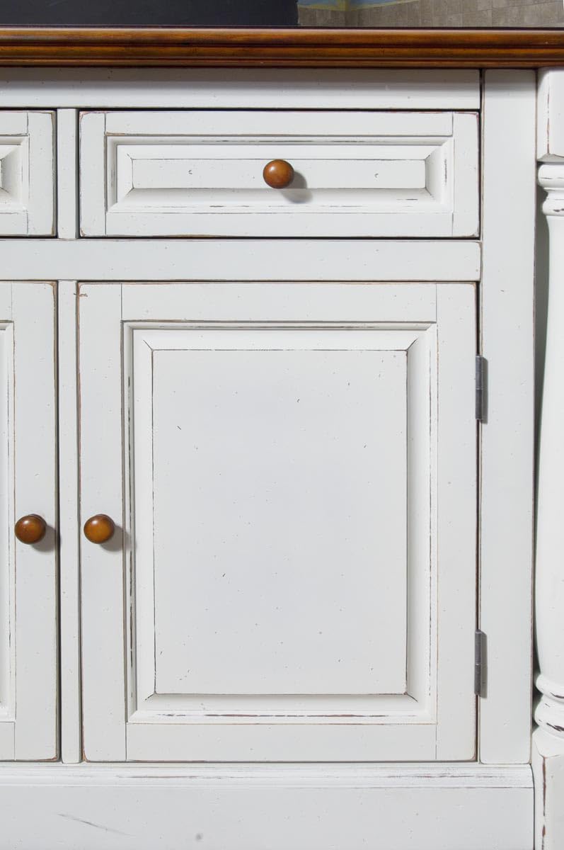 Monarch White Kitchen Island with Distressed Oak Top, Black Granite Top Inset, Hardwood