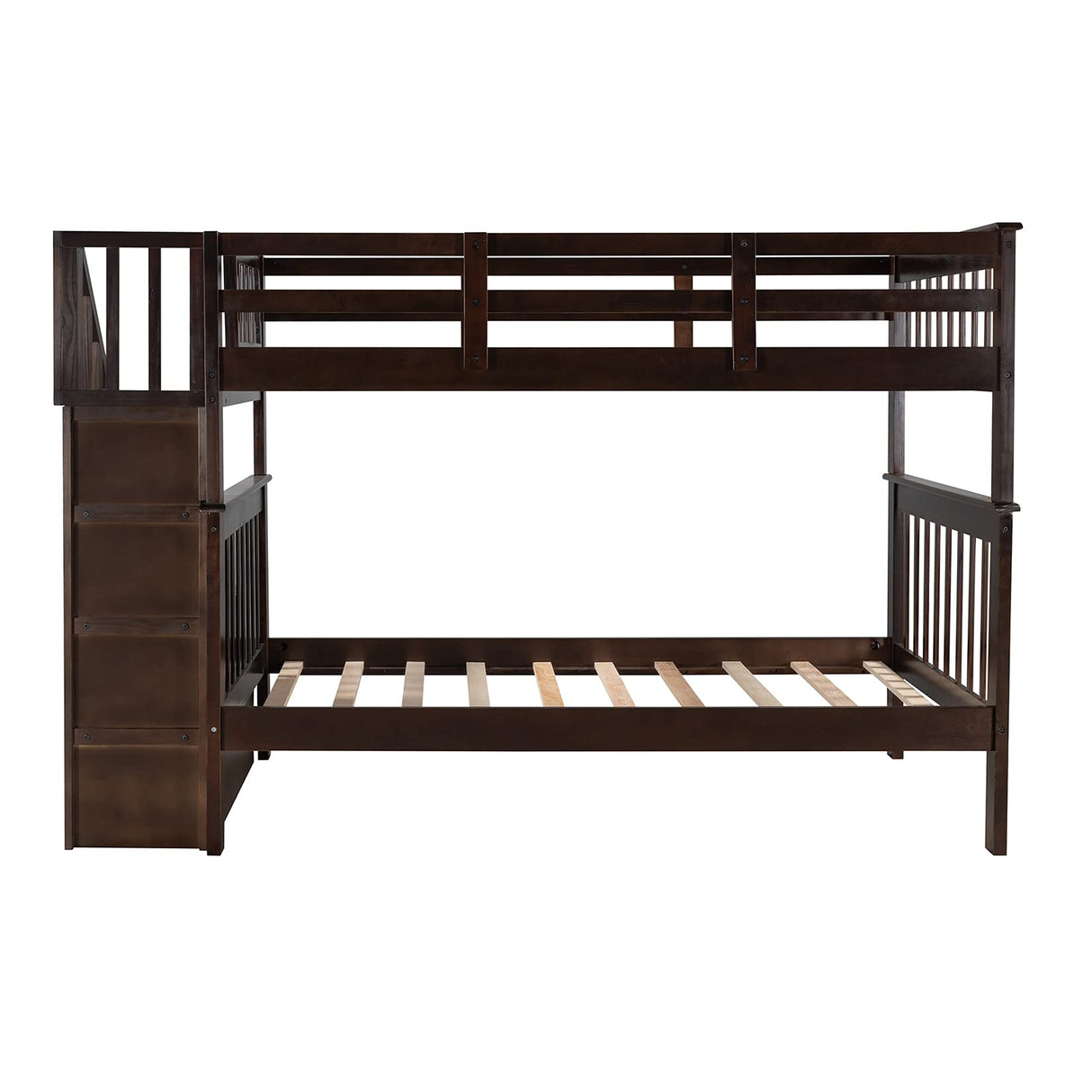 Twin Over Twin Bunk Bed with Storage Shelves Wood Bed Frame for Kids Boys Girls Teens