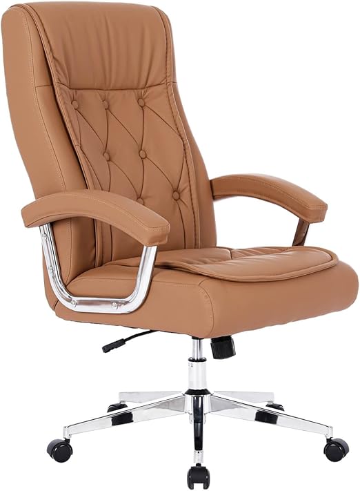 Leather Executive Office Chair with Arms and Wheels, High Back Ergonomic Computer