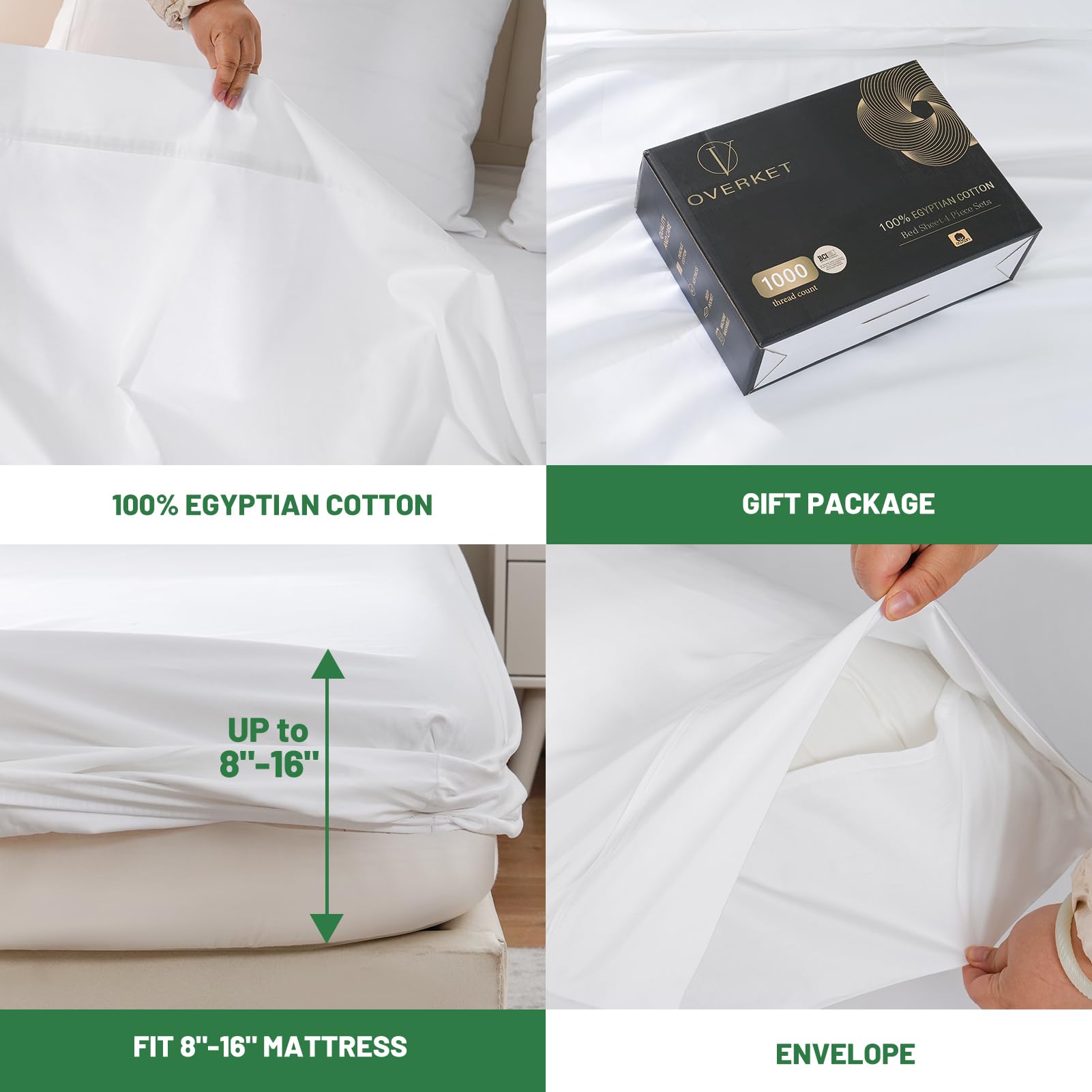1000 Thread Count Egyptian Cotton Sheets Queen Size Set 100% Cotton