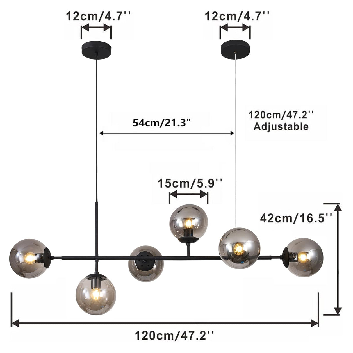 Lighting 6-Light Mid Century Modern Rectangle Sputnik Chandelier