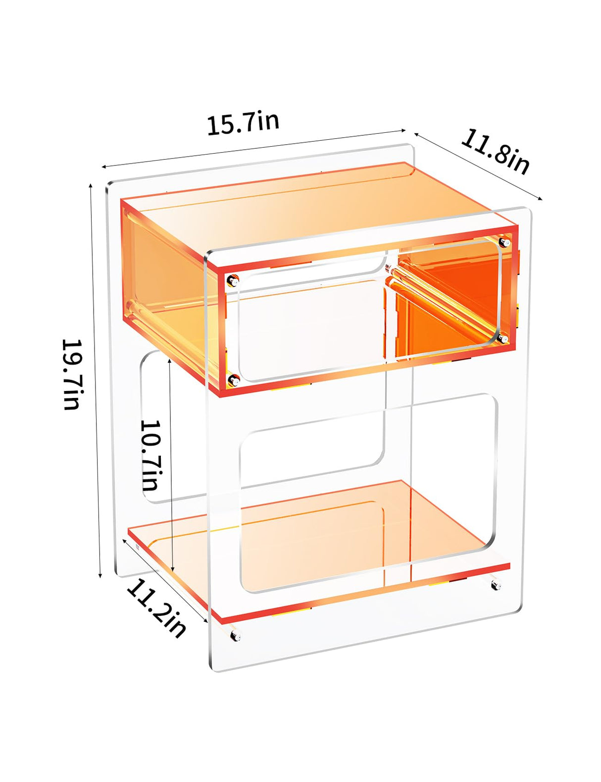 Table for Living Room, Acrylic Nightstand for Bedroom, L-Series, 15.7'' x 11.8'' × 19.7''