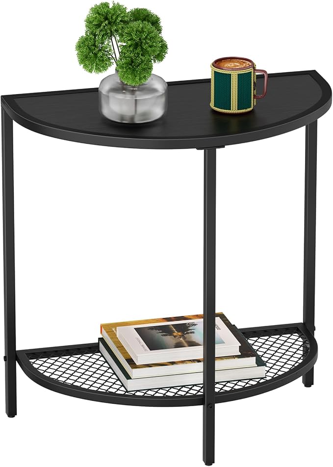 Black Side Table 19.7'' Half Moon Bed Side Tables 18.7"*10.4" Night Stand Small End