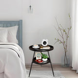 2 Tier Round End Table，Black Small Side Table Round Metal Coffee Tables Nightstand