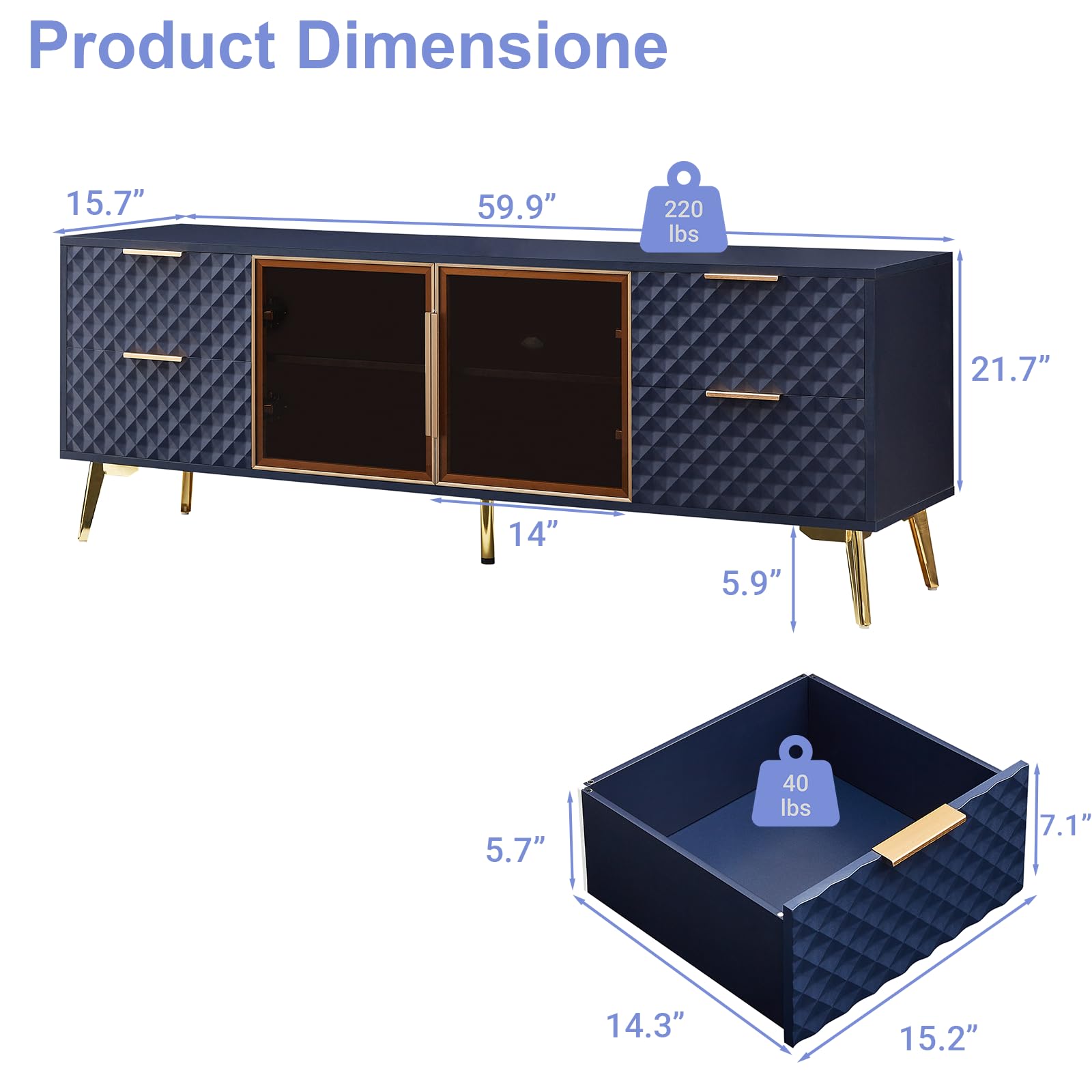 59" Modern TV Stand for 55-65 Inch TVs with Storage