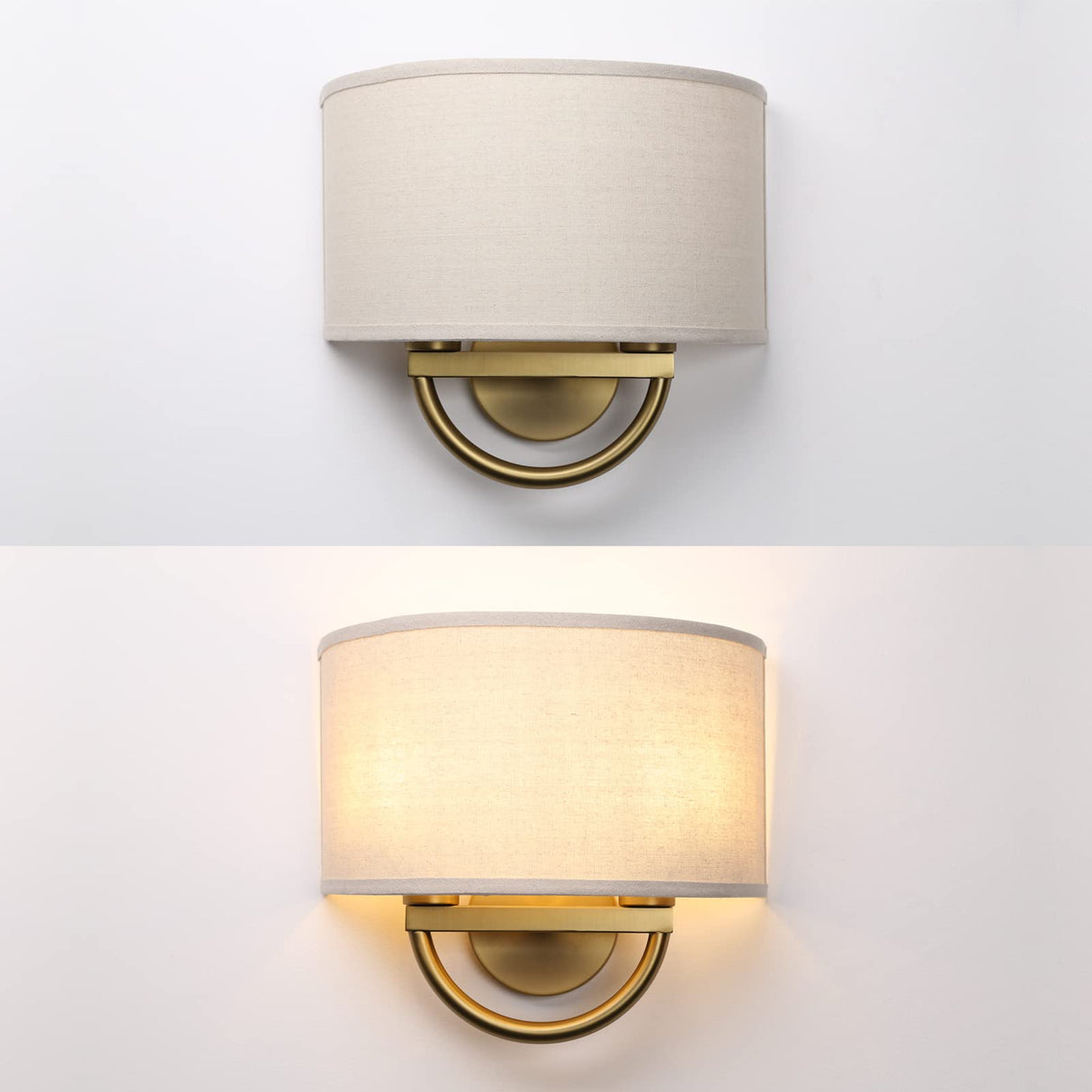 JIMUBEAM Industrial 2-Lights Wall Sconce Fixtures with Linen Fabric Shade, Double Wall Light Lamps Decor for Hallway Bedroom Living Room Bathroom Stairway