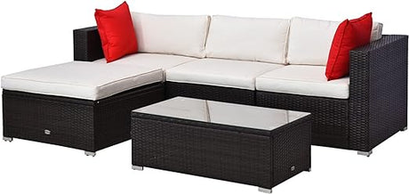 5-Piece Patio Furniture Set with Cushions, Outdoor PE Rattan Wicker Sofa Set