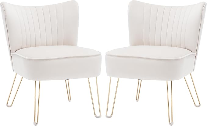 Accent Chairs Set of 2, Velvet Armless Living Room Chairs with Tufted Wingback Thicken