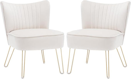 Accent Chairs Set of 2, Velvet Armless Living Room Chairs with Tufted Wingback Thicken