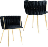 Modern Velvet Dining Chairs Set of 4, Woven Dining Room Chairs with Gold Metal Legs